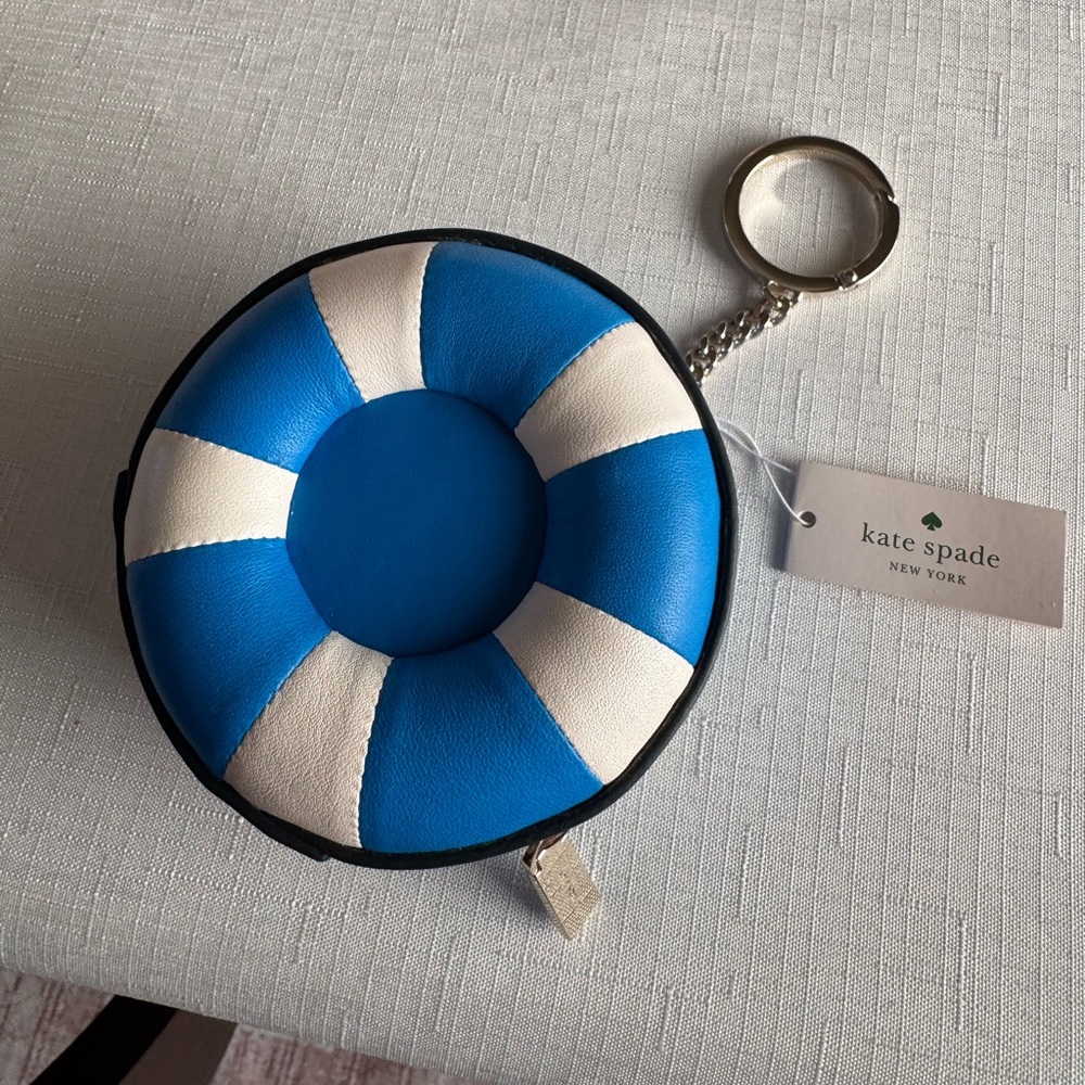 kate spade blue and white lifebuoy coin key pouch